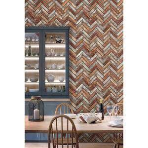 Carta da parati in pietra moderna rivestita in vinile con motivi architettonici marrone scuro 106x1560cm(16, 5 m2)