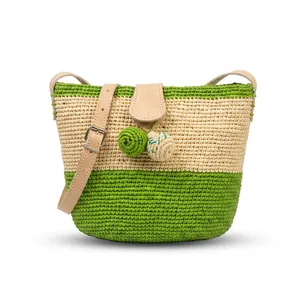 Sac fourre-tout bandoulière en raphia color block tendance été avec fermeture éclair et doublure en coton pour la plage, les voyages et l'usage quotidien - Product Image 3