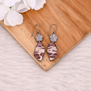 Malinga Jasper Gemstone <b>Handmade</b> <b>Earrings</b> Dangler Black Ruthenium Black Rhodium Trendy Wholesale Manufacturer - Product Image 2