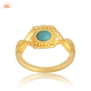 Hermoso Arizona turquesa y Zirconia cúbica mujeres anillo hecho a mano diseñador banda anillo de bodas regalo para novia - Product Image 4