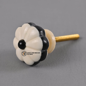 Bouton de meuble rond moderne en os incrusté, durable et écologique, motif floral sculpté pour chambre à coucher, salon, tiroir - Product Image 4