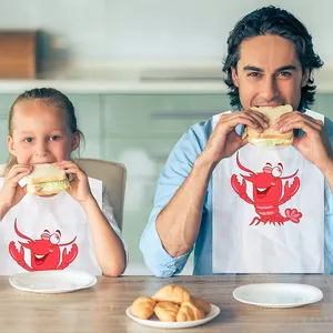 Tabliers de Restaurant à impression de Logo personnalisé, bavoir en plastique PE jetable avec homard pour adulte, vente en gros