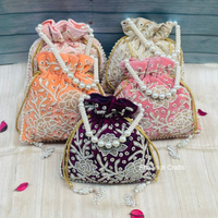 Nouveauté Zari broderie florale velours luxe Potali sacs mariage lourd cordon sacs mariage retour cadeaux