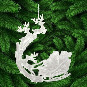 ตกแต่งคริสต์มาสปีใหม่สุดสร้างสรรค์อะคริลิคสีทองสีขาวด้านพร้อมของขวัญบนรถเลื่อนและเครื่องตกแต่งรีเนียร์ - Product Image 5