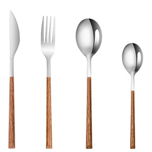 Juego de 4 cubiertos de acero inoxidable, ideal para cocina, mesa, comedor, hogar, uso en hotel, cubiertos recubiertos de color azul, mango de madera - Product Image 2