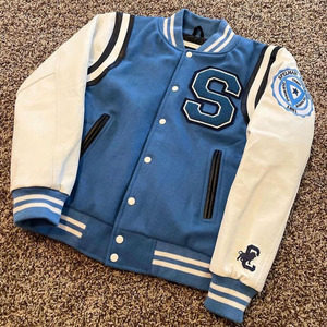 Woolen Leather Sleeve Appliques Patchwork Varsity Men's Jacket Chenille Embroidery <b>Badge</b> Letterman Baseball Jacket Custom - Product Image 1