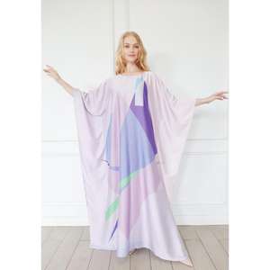 <b>Women</b> Pastel Plaid Print Kaftan Maxi Dress Loose Flare Sleeve Floor-Length Natural Waist Elegant <b>Resort</b> Lounge <b>Wear</b> - Product Image 1