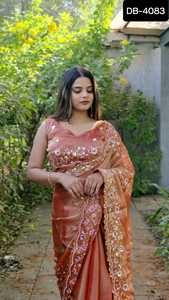 Indian Trendy Women Party Wear Barbari Seda con bordado Heavy Sequence C Pallu Work Saree con blusa Piezas para mujer Sari - Product Image 5