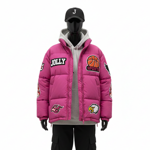 Veste matelassée en polyester de haute qualité pour femmes, panneaux matelassés, veste d'hiver rose, logo en chenille personnalisé, veste matelassée pour femmes - Product Image 6