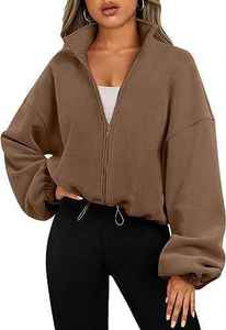 Custom Women Winter Sweat Hooded Jacket Long Sleeve Cotton Pullover Tops Short Cropped Zip Hoodies for Plus Size - Product Image 5