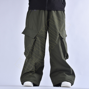 Pantalon de neige vert olive OEM 2025 avec poches cargo surdimensionnées, isolation thermique, taille à cordon et coupe ample confortable - Product Image 3