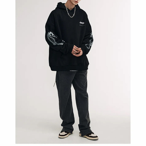 เสื้อฮู้ดพิมพ์ลายกราฟิกปักลาย ล้างสีแบบแอซิดวอช ผ้าฝ้ายฟลีซ 100% ทรงหลวม คุณภาพสูง มีกระเป๋า ใส่ได้ทั้งชายและหญิง สำหรับฤดูใบไม้ร่วง - Product Image 3