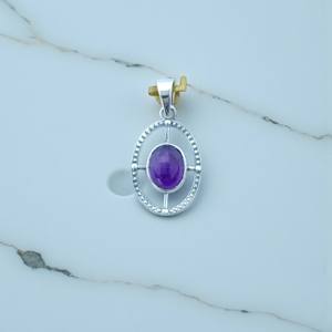 Pendentif en améthyste argentée et bijoux en argent 925, style bohème rétro, pierre précieuse ovale taillée - Product Image 2