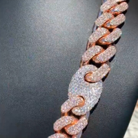 Chaîne cubaine tendance de haute qualité personnalisée Iced Jewelz 20 mm en moissanite, argent sterling 925 plaqué argent D VVS Hip Hop