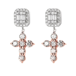 Natural <b>Diamond</b> Cross <b>Earring</b> 14K Gold Religious New Design Christian Cross <b>Earrings</b> Drop <b>Dangle</b> <b>Earrings</b> for Gift - Product Image 2
