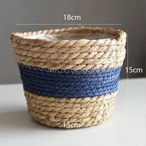 Cesta de yute y algas marinas tejida a mano, macetas ecológicas de estilo Ins, cubierta de macetas para decoración de jardín y hogar, Unisex - Product Image 2