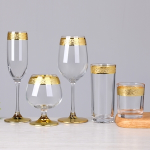 <strong>Vintage</strong> Crystal Etched Gold Rimmed Pattern <strong>champagne</strong> Flutes Cognac Cooler Cocktail Wine <strong>Glasses</strong> with Thick Gold Band Bottom - Product Image 3