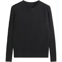 Pull en maille torsadée pour femme, col rond, épais et chaud, manches longues, décontracté, imprimé numérique sur le devant, 360g, automne-hiver