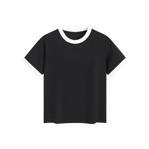 Camiseta corta con cuello redondo y Frente fruncido para mujer, mezcla de algodón elástico, cordón ajustable, ajuste ajustado, ropa informal de moda y para discoteca 2025 - Product Image 4