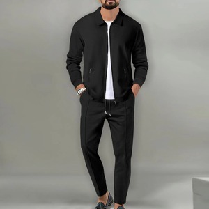 Conjunto Deportivo Casual para Hombre de Otoño, Color Puro, Traje para Correr, Chaqueta con Cremallera + Pantalón Deportivo, 2 Piezas, Estilo Urbano Holgado - Product Image 1