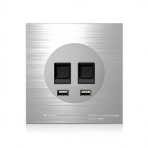 86mm Gray Aluminum LED <b>Switch</b> Panel with Double Computer Socket <b>USB</b> Hubs Product Category - Product Image 2