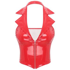 Hombres Wet Look Cuero Sólido Profundo Escote en V Halter Sin Espalda Crop Tank Tops Sexy Camisola Chaleco Club Party Festival Raves Clubwear - Product Image 4