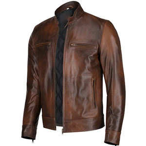 Chaqueta de cuero para hombre Chaquetas de cuero de Estilo Vintage clásico de piel de cordero real para hombre Chaqueta de cuero marrón - Product Image 1