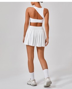 ชุดออกกำลังกายเล่นเทนนิสโยคะ3ชิ้นด้านหน้าแข็งแรงสำหรับผู้หญิงผ้าสแปนเด็กซ์/ ไนลอนยาวถึงเข่า - Product Image 3