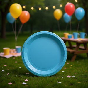 Assiettes en papier bleues Party Love 17 cm jetables pour fêtes, sac de 12 pièces - Product Image 3