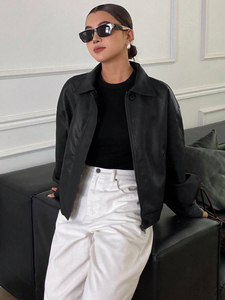 Custom Designed High Quality Genuine <b>Leather</b> <b>Bomber</b> Style <b>Jacket</b> <b>Women</b> Plus Size Button Closure Breathable Finished OEM - Product Image 4