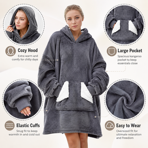 Wholesale Oversized Soothing Skin <strong>Long</strong> Length <strong>Snuggle</strong> <strong>Hoodie</strong> Fleece Pullover Wearable Parent-child Blanket with Giant Pocket - Product Image 2