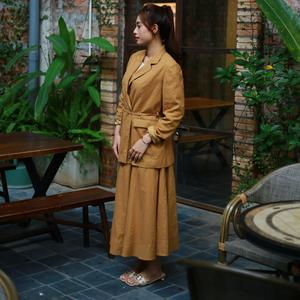 Cravate à manches longues pour femmes Ramie veste automne hiver nouvelle mode motif à carreaux mince coton remplissage tissé méthode de tissage bouton - Product Image 2