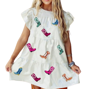 Robes et bottes à sequins décontractées à taille naturelle, longueur genou, respirantes et amples, personnalisées OEM/ODM, pour femmes et filles, collection 2026 Rodeo/Derby - Product Image 1