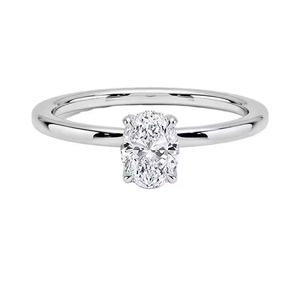 Bague de fiançailles en or véritable 18 carats pour femme ovale coupe VVS Halo Moissanite Solitaire Bague de mariage en diamant - Product Image 3