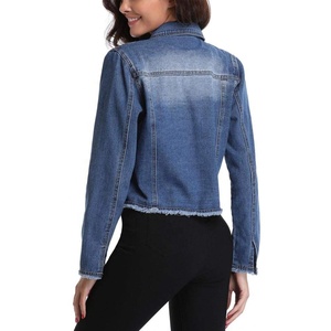 Vestes en jean décontractées délavées pour femmes, prix de gros, haute qualité, bleu, coupe oversize, longues, avec logo et design personnalisés - Product Image 2