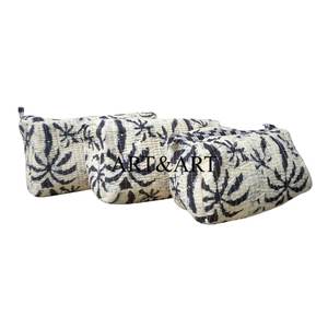 3-Piece 100% Cotton Zipper <b>Pouch</b> Set Quilted Thread for Bag Women Multipurpose Cosmetic Accessory Bag Bridal Gift Large - Product Image 3