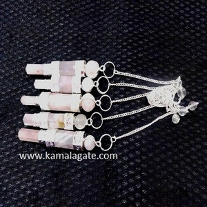 Bán buôn đá quý tự nhiên thạch anh thanh con lắc với dây chuyền bạc Reiki chữa bệnh Wands cảm xạ con lắc để bán - Product Image 3