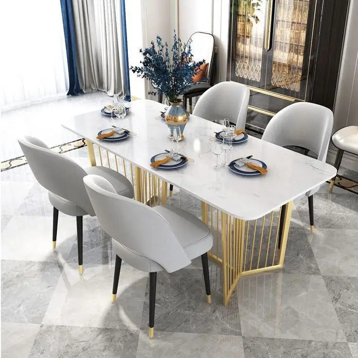 DELIXI Dinning Tables Modern Designs marble Tables And Chairs Round Table Set