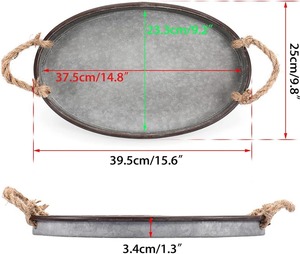 Mango de cuerda de bandeja ovalada de hierro y Metal galvanizado moderno para cumpleaños Diwali boda Ramadán Bautismo con temas a cuadros de frutas - Product Image 3
