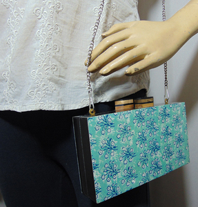 Floral Design Resin Wood Clutch <b>Box</b> Purse Bags - Product Image 4