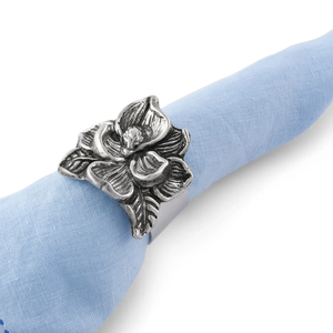 Antique Solid <b>Silver</b> Finished Metal <b>Napkin</b> Ring Flower Design With Leaves Table Setting Decor Luxury <b>Silver</b> <b>Napkin</b> Ring - Product Image 1