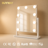 Miroir de maquillage de table BUYWAY HollywoodVanity avec 9 ampoules LED blanches, piliers inclinables réglables et base avec plateau