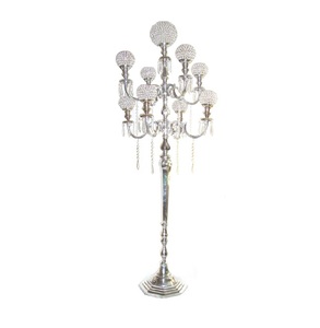 European Style Tall Floor <b>Standing</b> Wedding Hallway Decorative Nickel Plated <b>Crystal</b> Beaded Bowls Inexpensive Handmade Candelabra - Product Image 2
