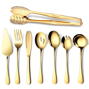 Wholesale Customized Logo Serving <b>Utensils</b> <b>Stainless</b> <b>Steel</b> Silver Plated Salad Spoon Set for Restaurant Dining Table Use - Product Image 3