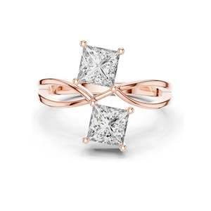 Bague double pierre en diamant de laboratoire taille princesse 1,30 carat, clarté VVS-VS EF, or 18 carats, 14 carats, 10 carats et argent 925, rose, jaune - Product Image 1