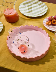 ถาดเสิร์ฟทรงกลมเคลือบแล็กเกอร์สีชมพูพร้อมขอบทรงหอยเชลล์ถาดตกแต่งโต๊ะกาแฟและความบันเทิงในบ้าน - Product Image 2