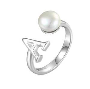 Bague ouverte en argent sterling 925 avec initiale A-Z en perle, bague personnalisée avec lettre, taille US 7, bijoux sur mesure - Product Image 1