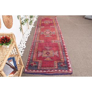 พรมขนาด 3.1x10.7 ฟุต, พรมวินเทจตุรกี, พรมโมร็อกโกสีแดงเฮอร์กี - Product Image 1