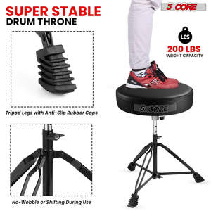 5 Core <b>Drum</b> Throne 3 Thick Padded Guitar Stool 200Lb Capacity Heavy Duty Adjustable Drummer Chair - Product Image 5