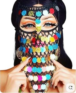 Voile de Danse Orientale Égyptienne - Burqa Noir en Crochet Fait Main avec Paillettes et Pièces Colorées pour Spectacles Orientaux - Product Image 3